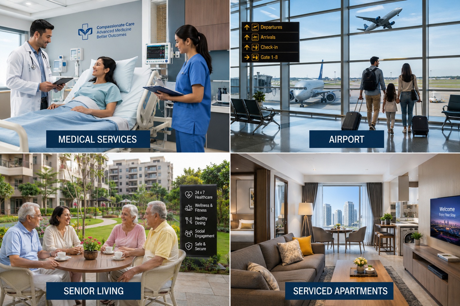 Old Age Home, Residential Facility, Airport, Serviced Apartments, Managed Apartments
